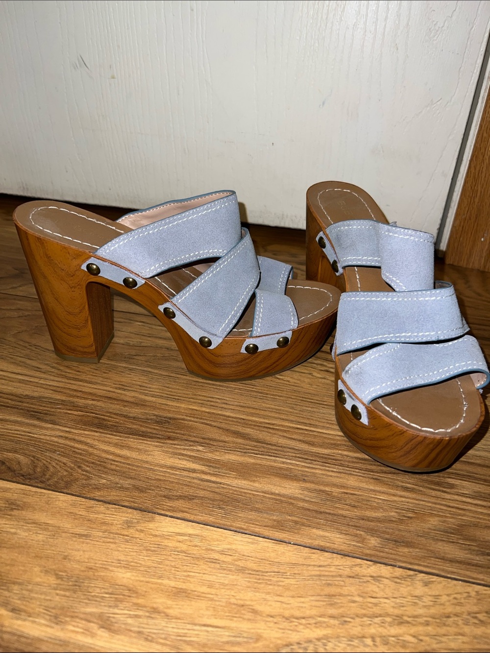 BCBGeneration Light Blue Suede Platform Clog Heels